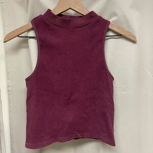 One Step Up Ribbed Burgundy High-Neck Top